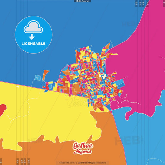 Gashua, Nigeria Crazy Colorful Street Map Poster Template