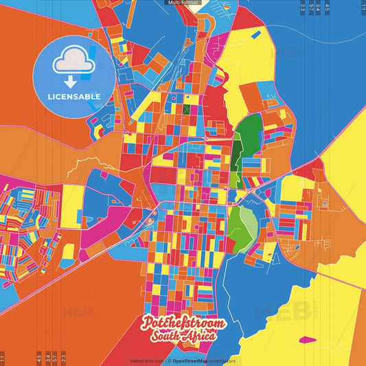 Potchefstroom, South Africa Crazy Colorful Street Map Poster Template