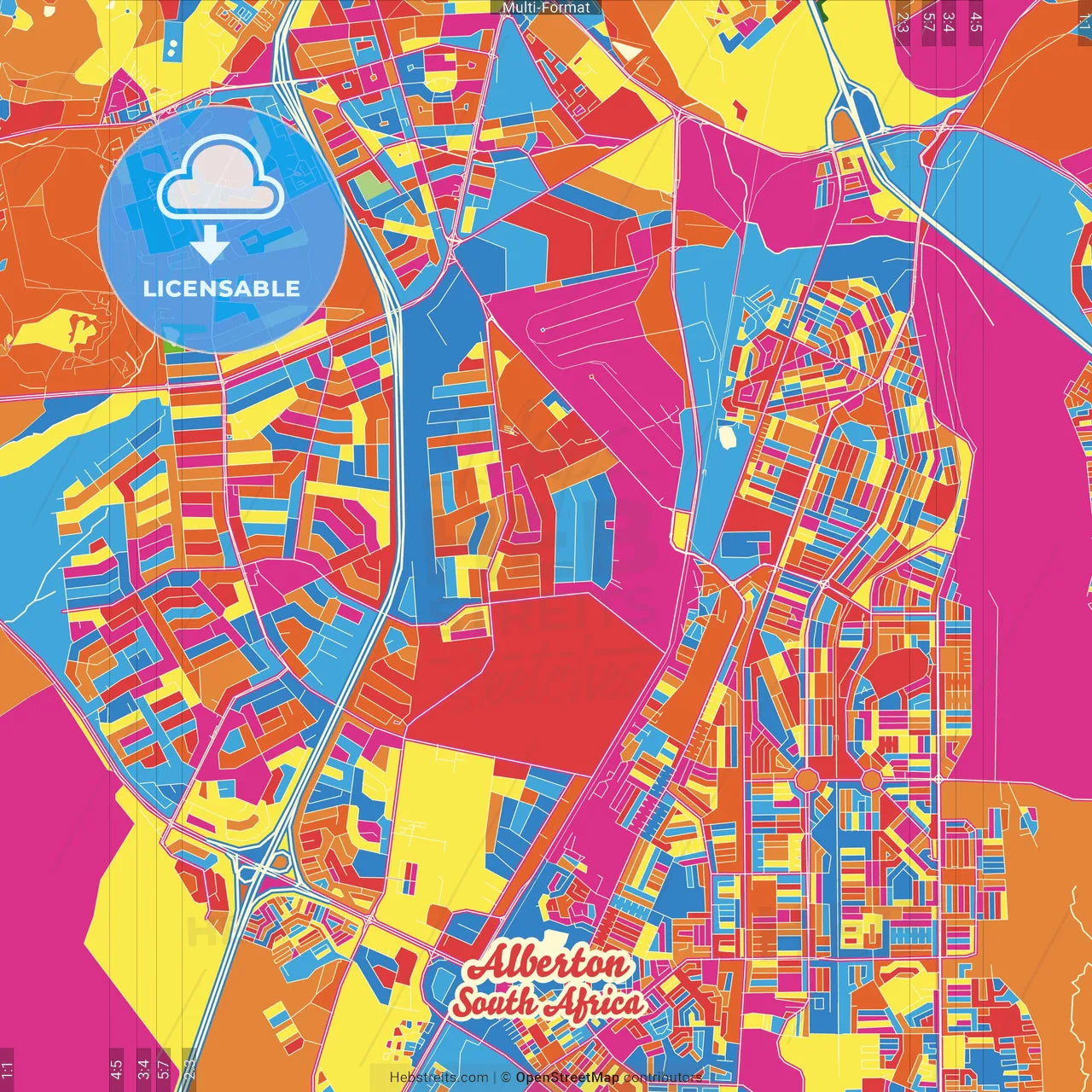 Alberton, South Africa Crazy Colorful Street Map Poster Template
