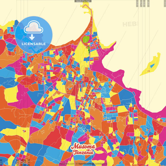Musoma, Tanzania Crazy Colorful Street Map Poster Template