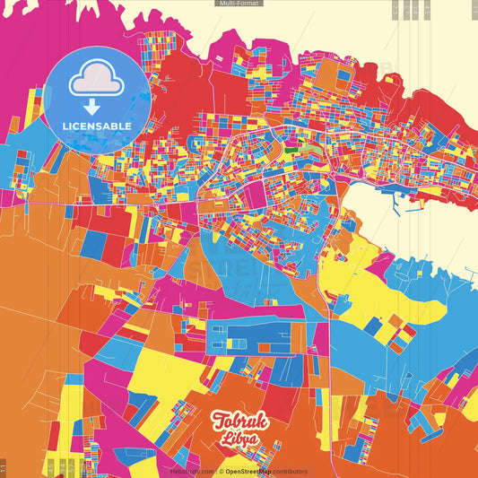 Tobruk, Libya Crazy Colorful Street Map Poster Template