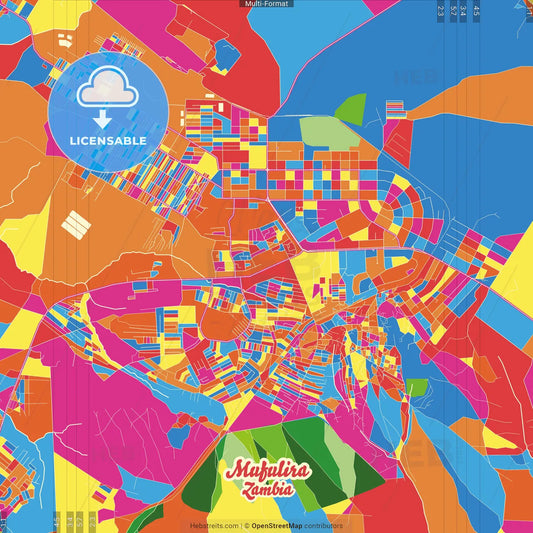 Mufulira, Zambia Crazy Colorful Street Map Poster Template