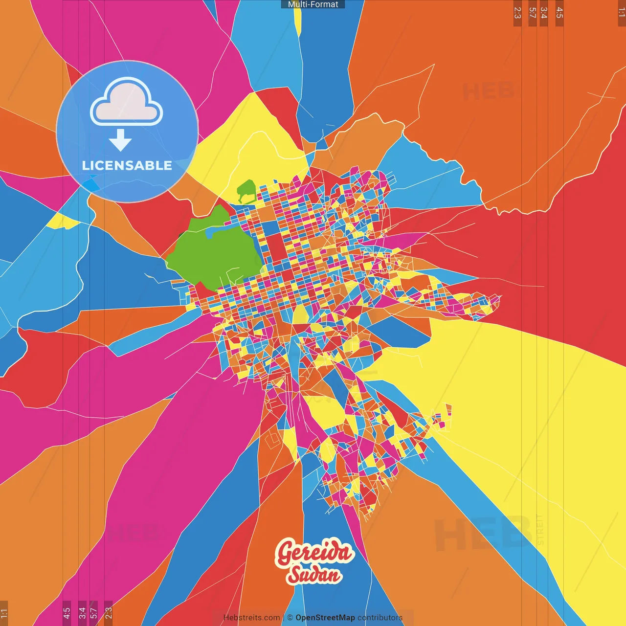 Gereida, Sudan Crazy Colorful Street Map Poster Template
