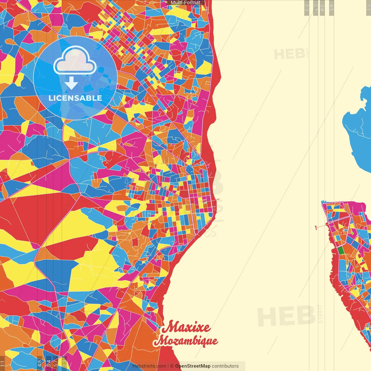 Maxixe, Mozambique Crazy Colorful Street Map Poster Template