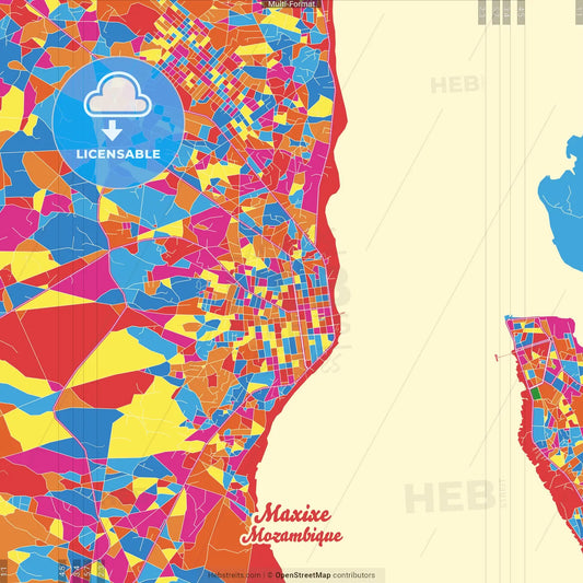 Maxixe, Mozambique Crazy Colorful Street Map Poster Template