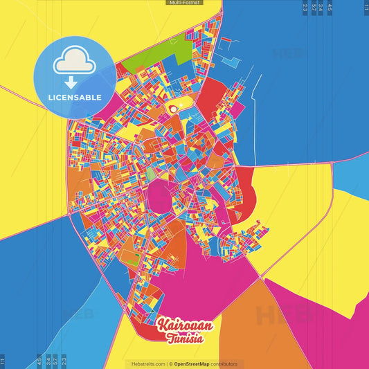 Kairouan, Tunisia Crazy Colorful Street Map Poster Template
