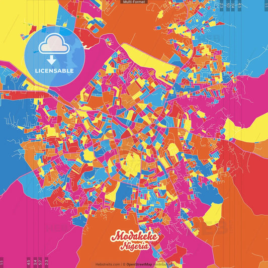 Modakeke, Nigeria Crazy Colorful Street Map Poster Template