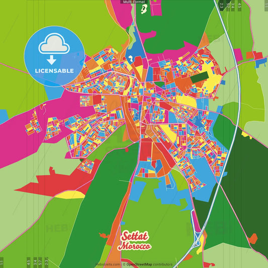 Settat, Morocco Crazy Colorful Street Map Poster Template