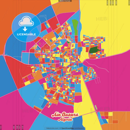 Ain Oussera, Algeria Crazy Colorful Street Map Poster Template