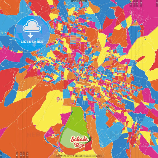 Sokode, Togo Crazy Colorful Street Map Poster Template