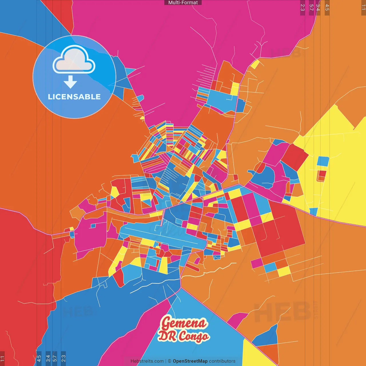 Gemena, DR Congo Crazy Colorful Street Map Poster Template