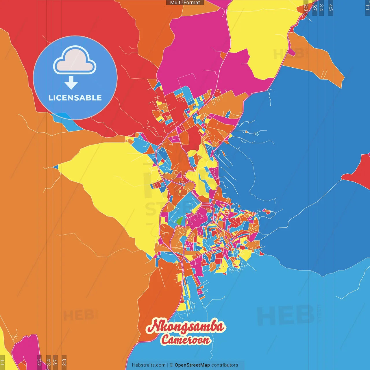 Nkongsamba, Cameroon Crazy Colorful Street Map Poster Template