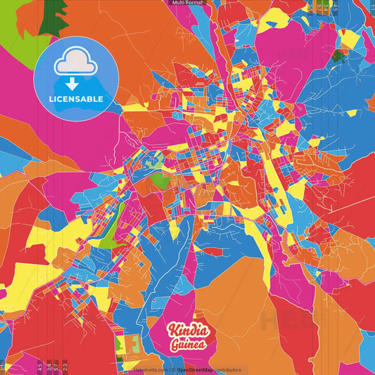 Kindia, Guinea Crazy Colorful Street Map Poster Template