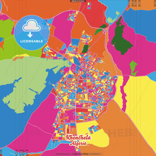 Khenchela, Algeria Crazy Colorful Street Map Poster Template