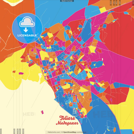 Toliara, Madagascar Crazy Colorful Street Map Poster Template