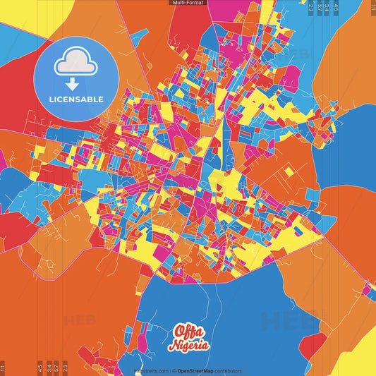 Offa, Nigeria Crazy Colorful Street Map Poster Template