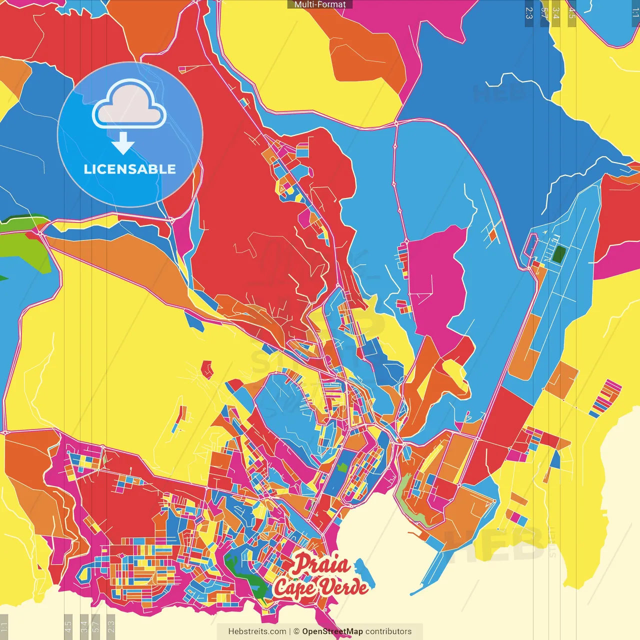 Praia, Cape Verde Crazy Colorful Street Map Poster Template
