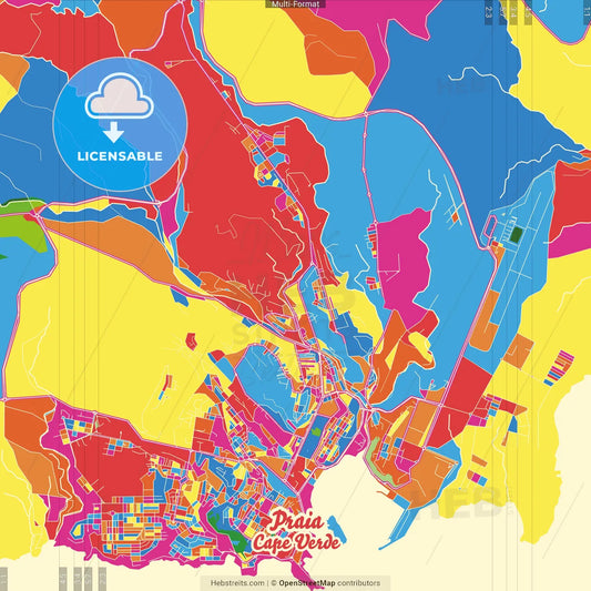 Praia, Cape Verde Crazy Colorful Street Map Poster Template