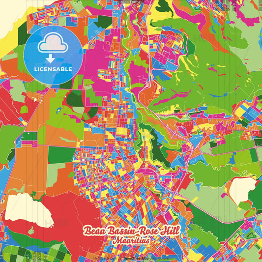 Beau Bassin-Rose Hill, Mauritius Crazy Colorful Street Map Poster Template