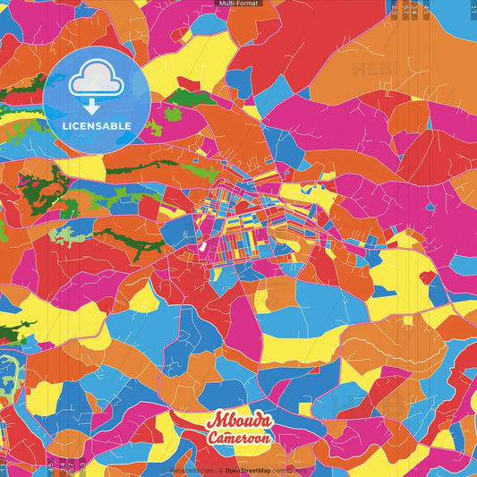 Mbouda, Cameroon Crazy Colorful Street Map Poster Template