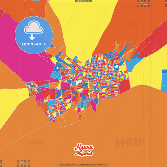 Nguru, Nigeria Crazy Colorful Street Map Poster Template