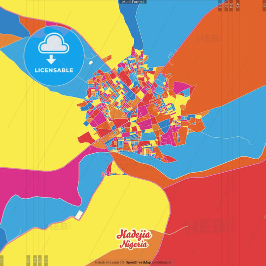 Hadejia, Nigeria Crazy Colorful Street Map Poster Template