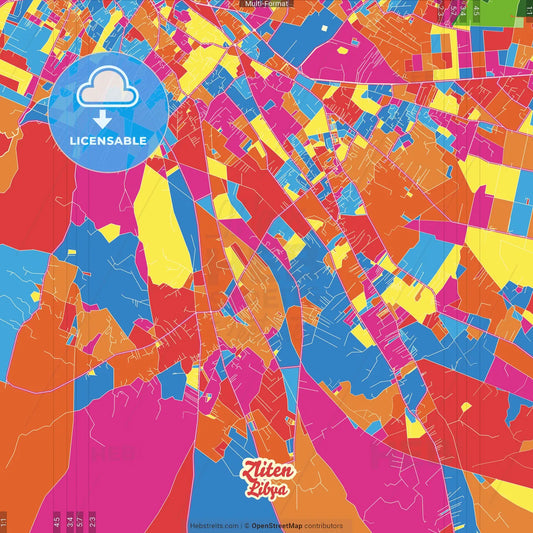 Zliten, Libya Crazy Colorful Street Map Poster Template