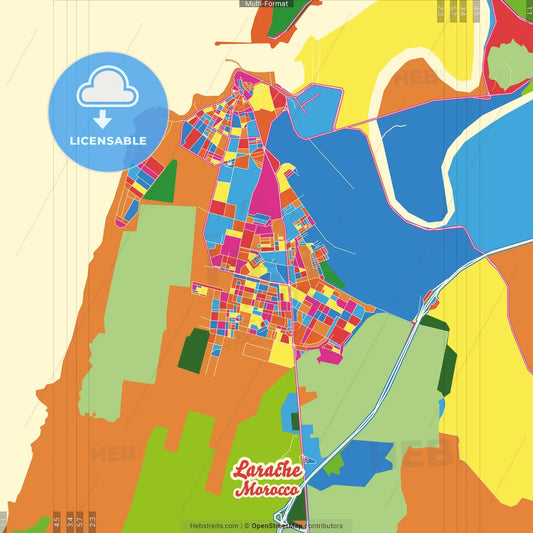 Larache, Morocco Crazy Colorful Street Map Poster Template