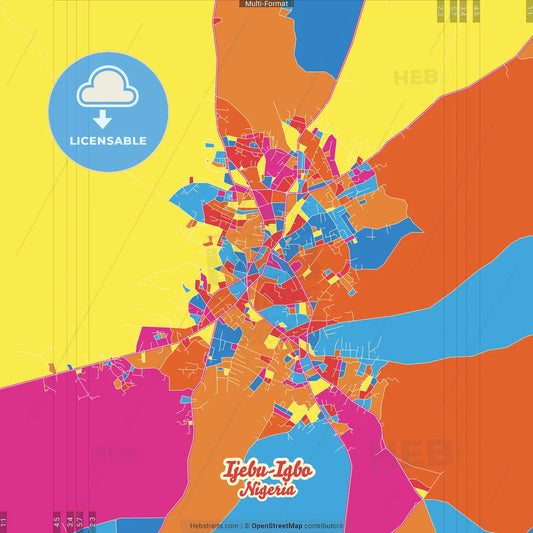 Ijebu-Igbo, Nigeria Crazy Colorful Street Map Poster Template