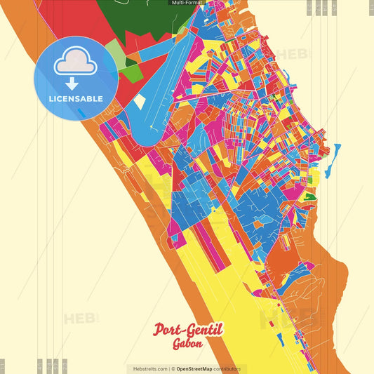 Port-Gentil, Gabon Crazy Colorful Street Map Poster Template