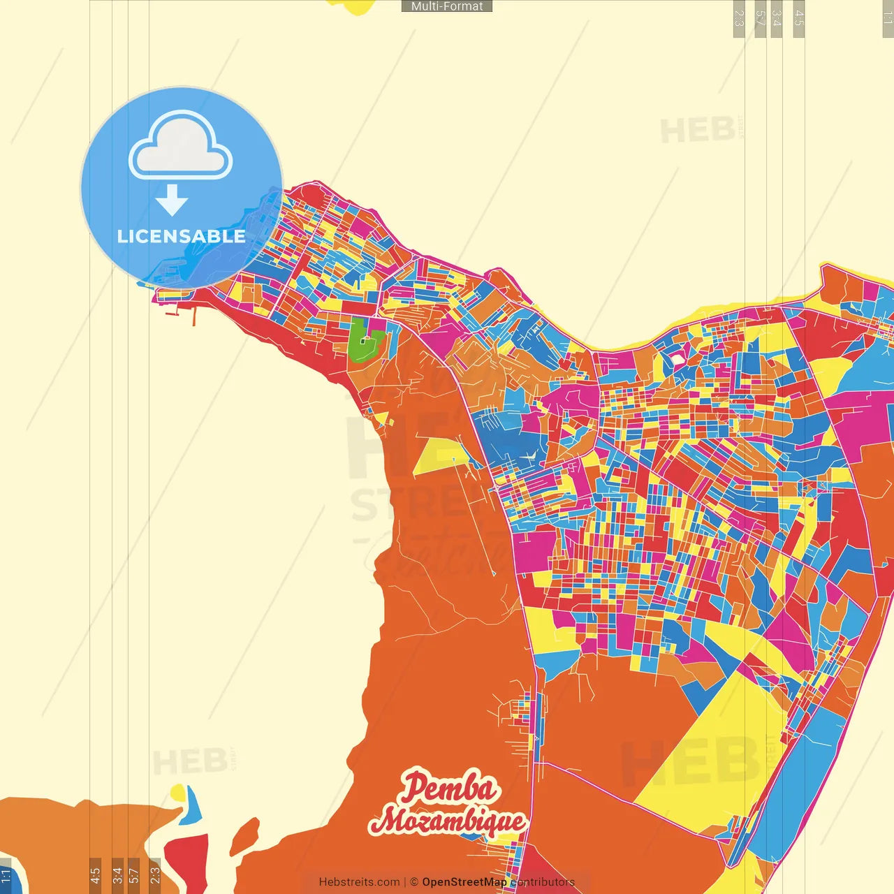 Pemba, Mozambique Crazy Colorful Street Map Poster Template