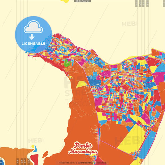Pemba, Mozambique Crazy Colorful Street Map Poster Template