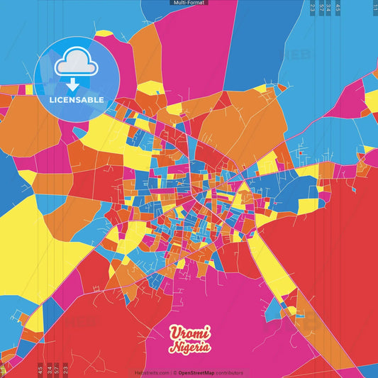 Uromi, Nigeria Crazy Colorful Street Map Poster Template