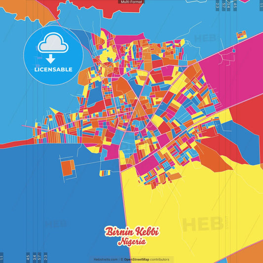 Birnin Kebbi, Nigeria Crazy Colorful Street Map Poster Template