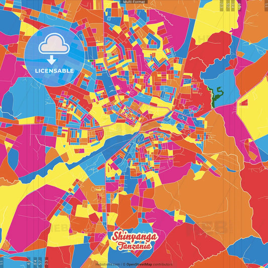 Shinyanga, Tanzania Crazy Colorful Street Map Poster Template
