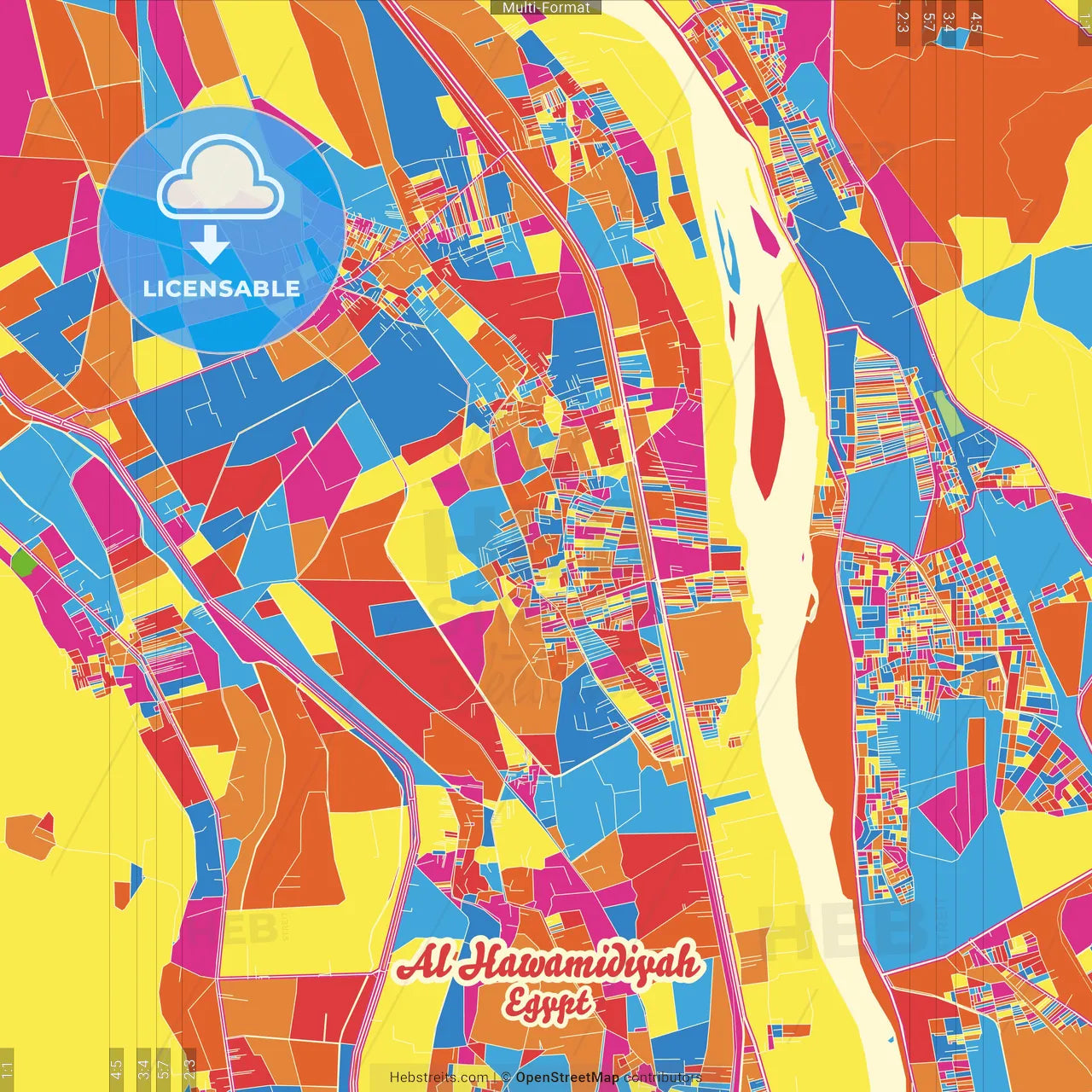 Al Hawamidiyah, Egypt Crazy Colorful Street Map Poster Template