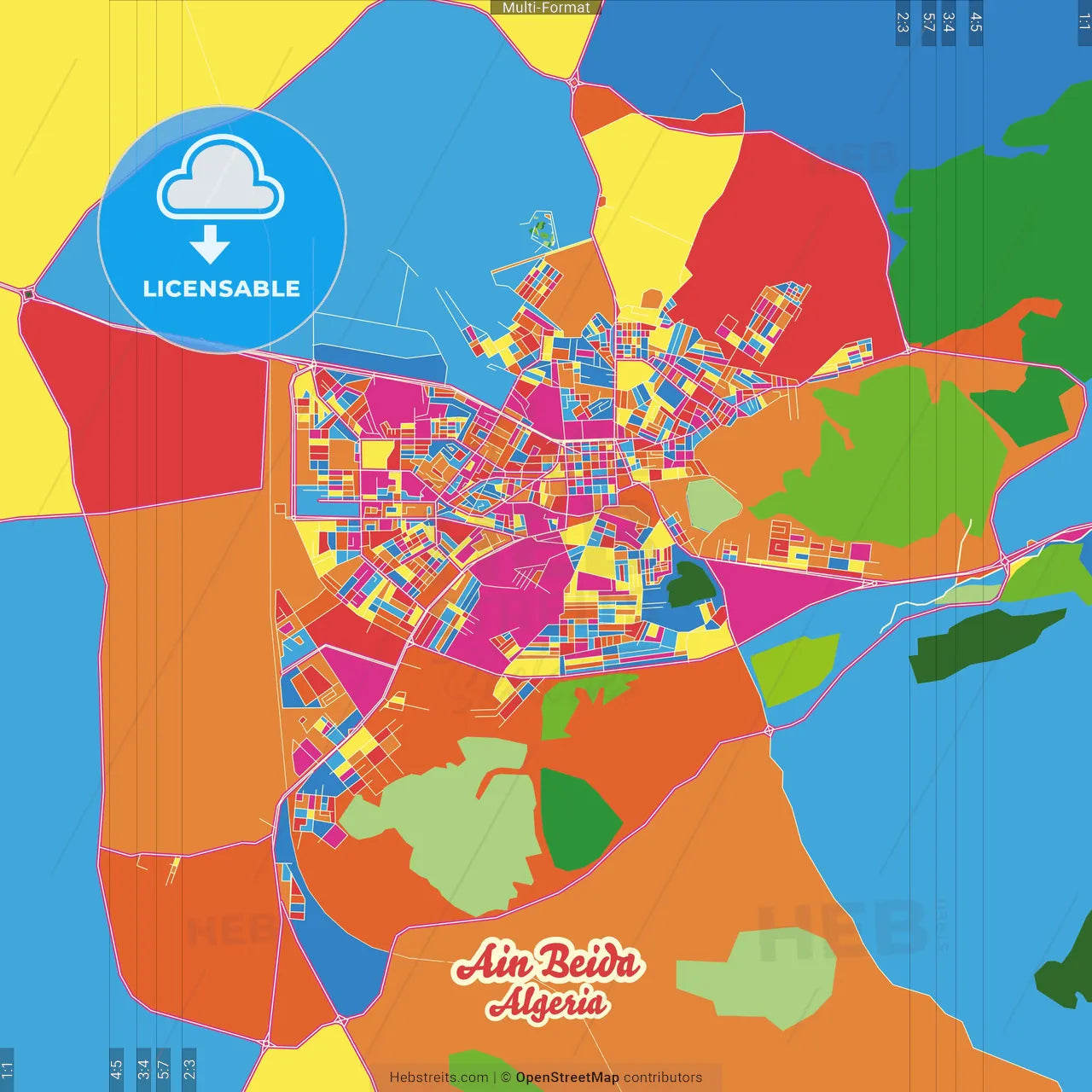 Ain Beida, Algeria Crazy Colorful Street Map Poster Template