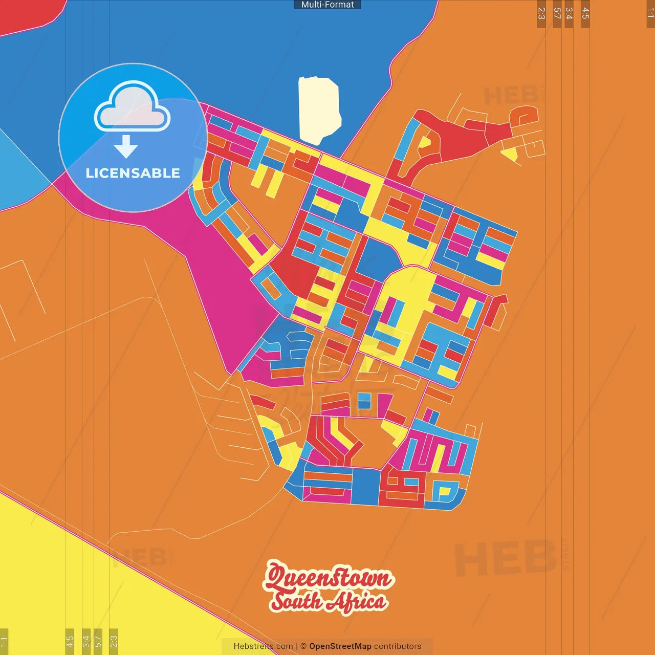 Queenstown, South Africa Crazy Colorful Street Map Poster Template