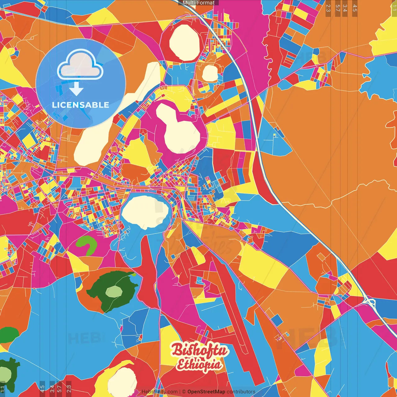 Bishoftu, Ethiopia Crazy Colorful Street Map Poster Template