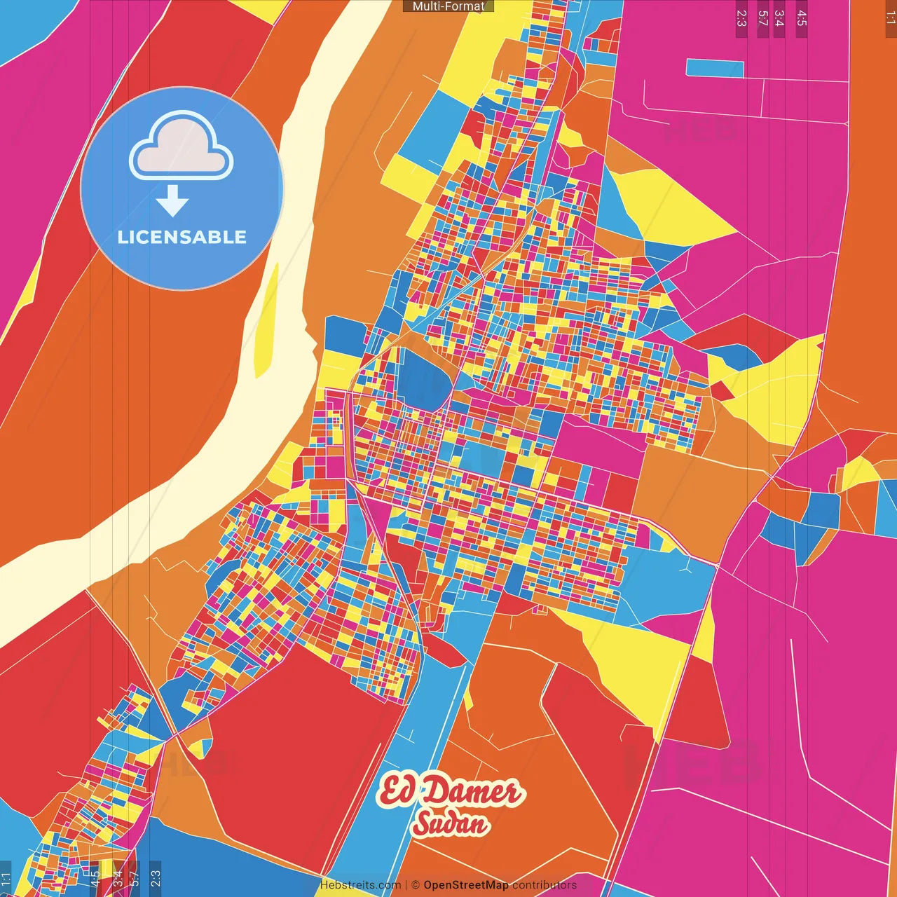 Ed Damer, Sudan Crazy Colorful Street Map Poster Template