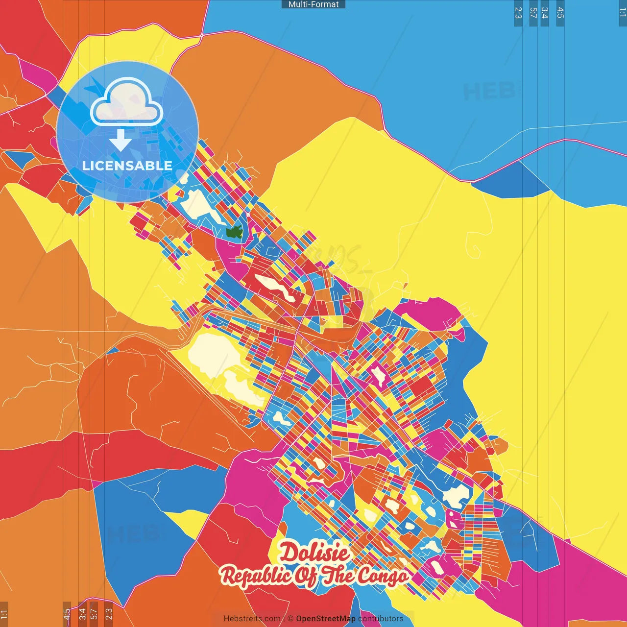 Dolisie, Republic Of The Congo Crazy Colorful Street Map Poster Template