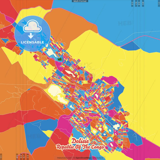 Dolisie, Republic Of The Congo Crazy Colorful Street Map Poster Template