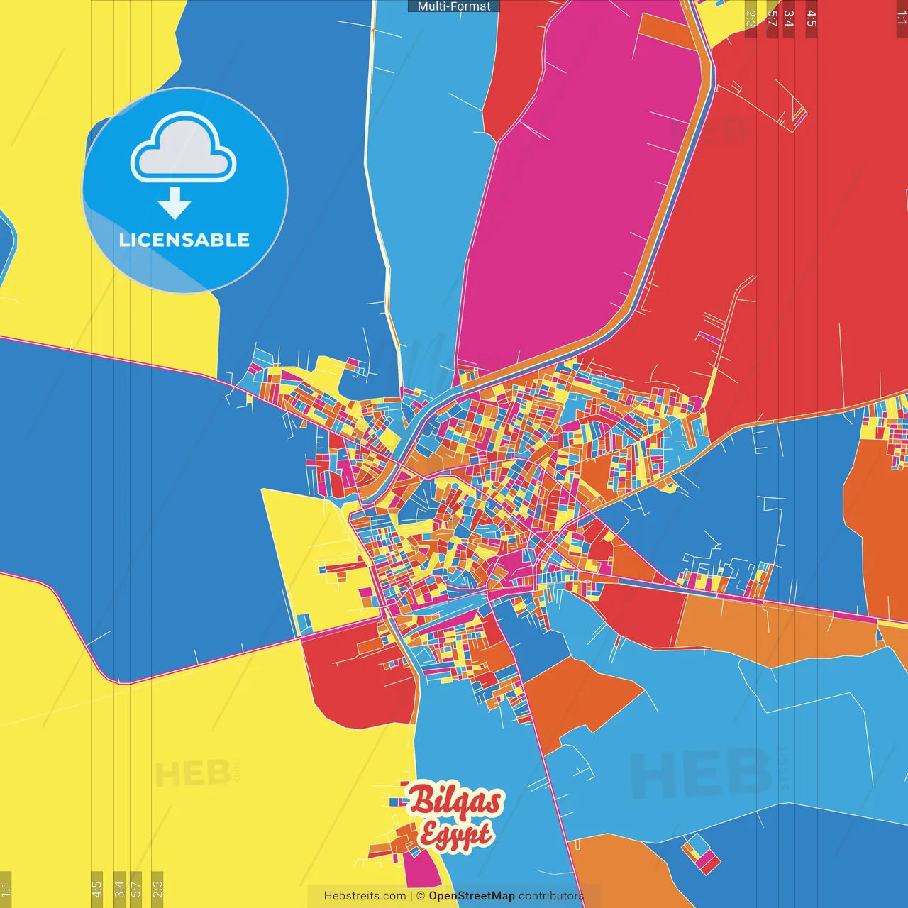 Bilqas, Egypt Crazy Colorful Street Map Poster Template