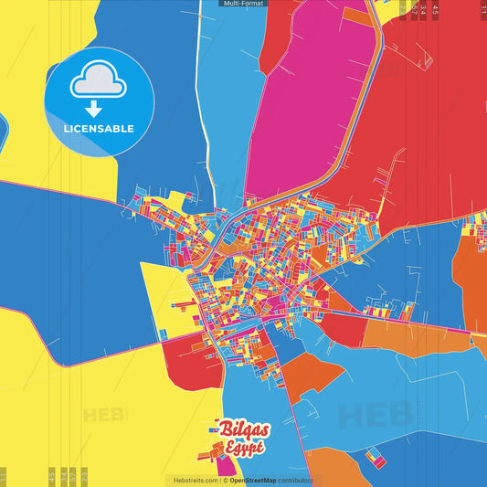 Bilqas, Egypt Crazy Colorful Street Map Poster Template