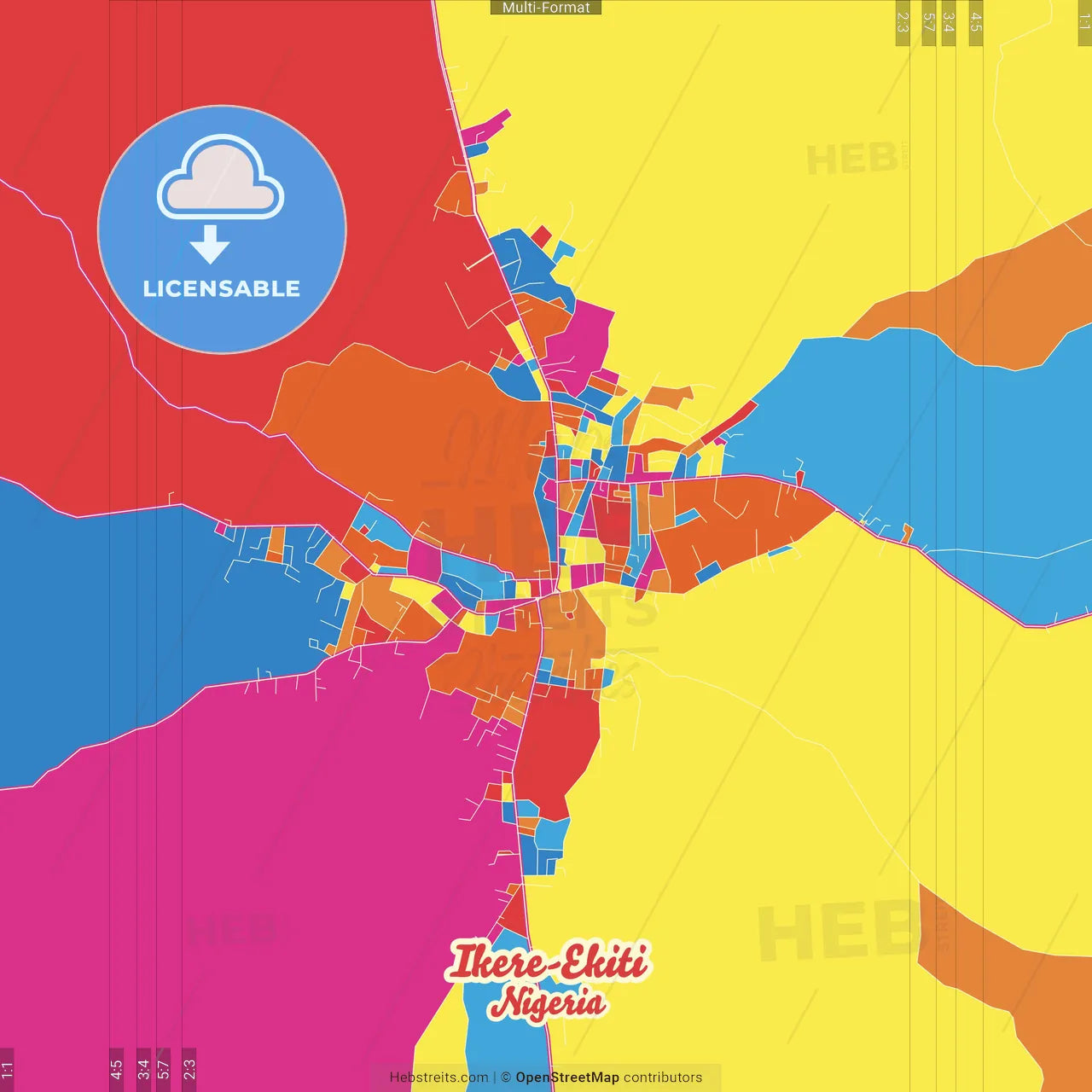 Lubango, Angola Crazy Colorful Street Map Poster Template