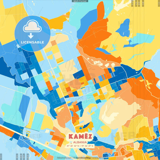 Kamëz, Albania blue and orange vector art map template