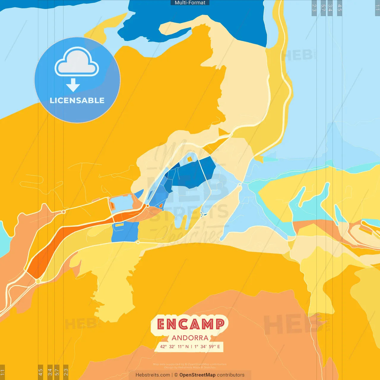 Encamp, Andorra blue and orange vector art map template