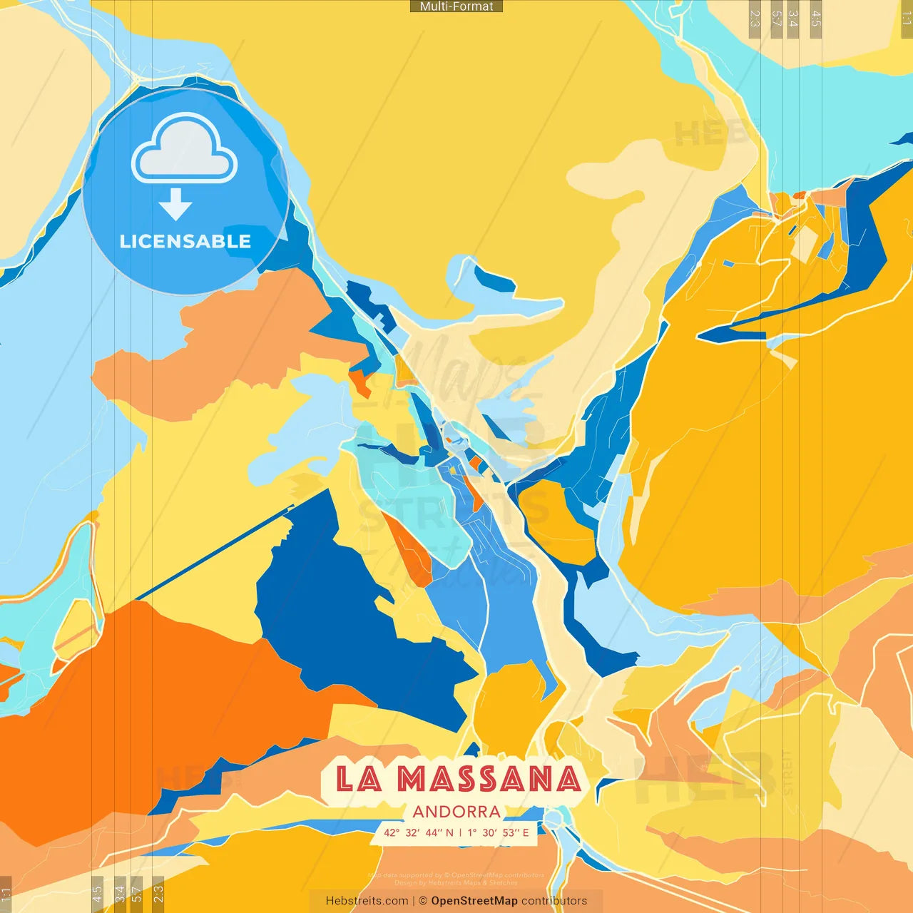 La Massana, Andorra blue and orange vector art map template