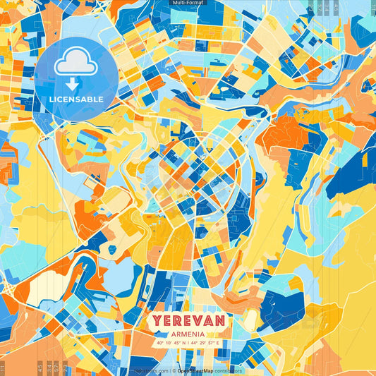 Yerevan, Armenia blue and orange vector art map template