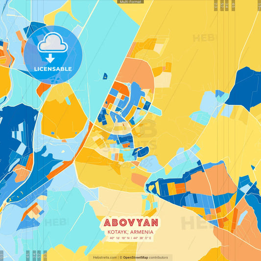 Abovyan, Kotayk, Armenia blue and orange vector art map template